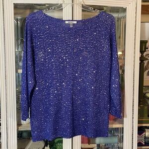 DKNYC purple sequined short sleeve blouse Womens top M